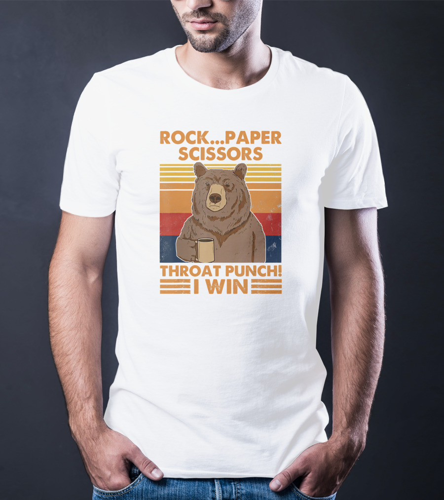 Rock Paper Scissors Throat Punch I Win Funny Bear Retro Style With Coffee Mug T-Shirt