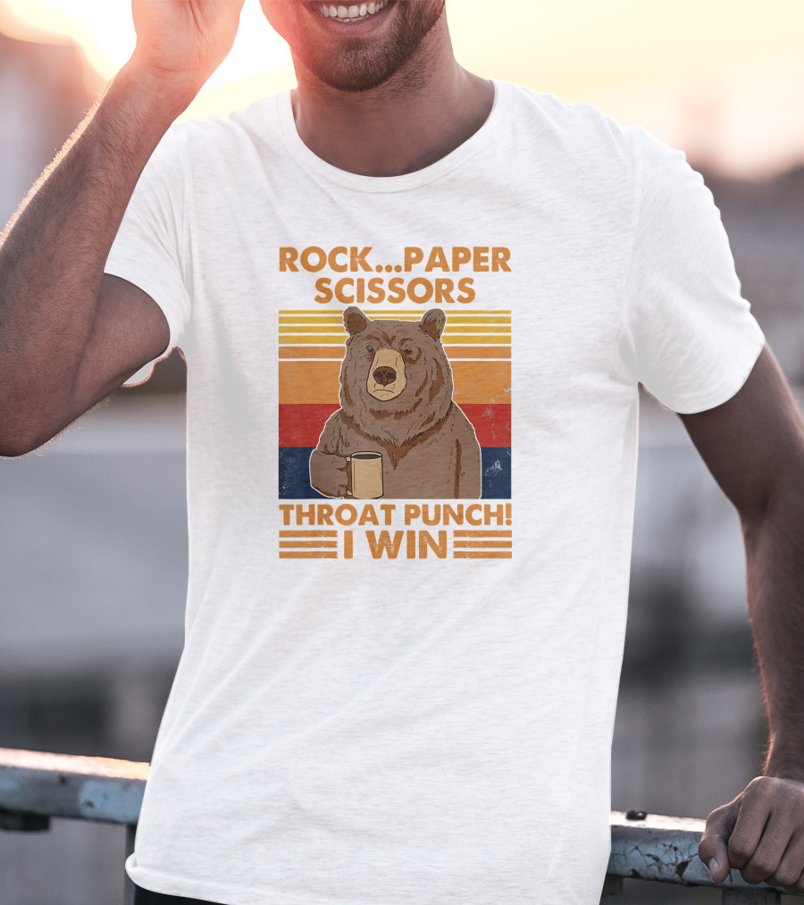 Rock Paper Scissors Throat Punch I Win Funny Bear Retro Style With Coffee Mug T-Shirt