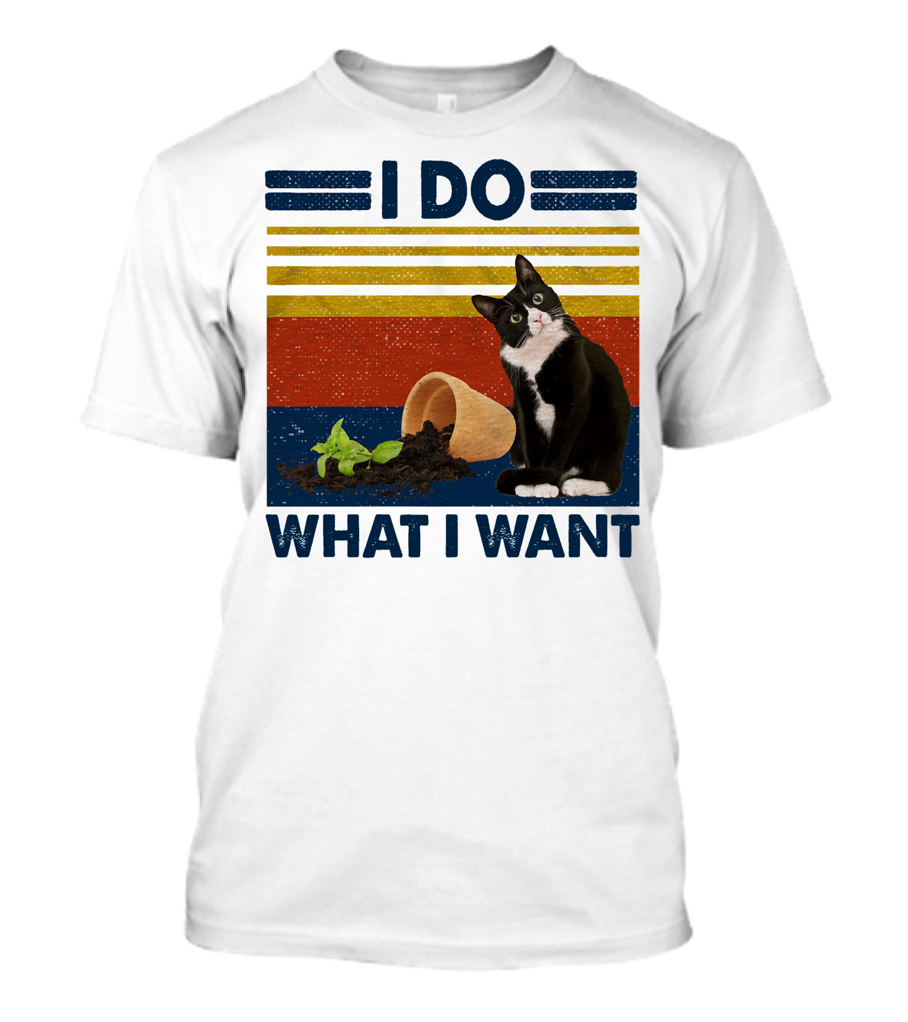 Tuxedo Kitty I Do What I Want Retro Stripes Plant Cup Soil T-Shirt