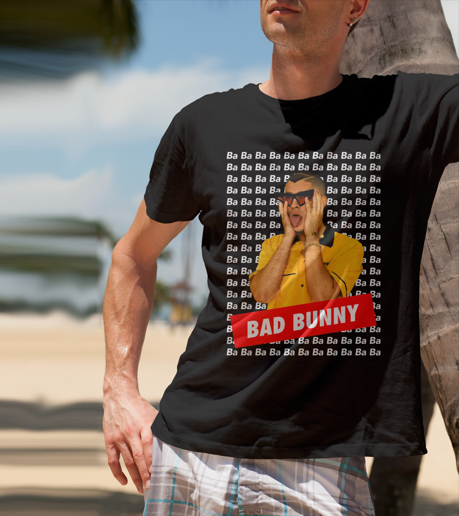 BAD BUNNY Ba Ba Ba Pattern Yellow Shirt Sunglasses T-Shirt