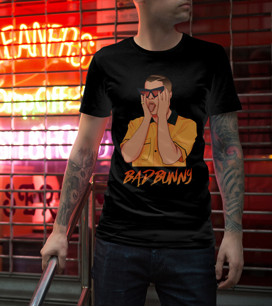 Bad Bunny El Conejo Malo Graphic Style Sunglasses Orange T-Shirt