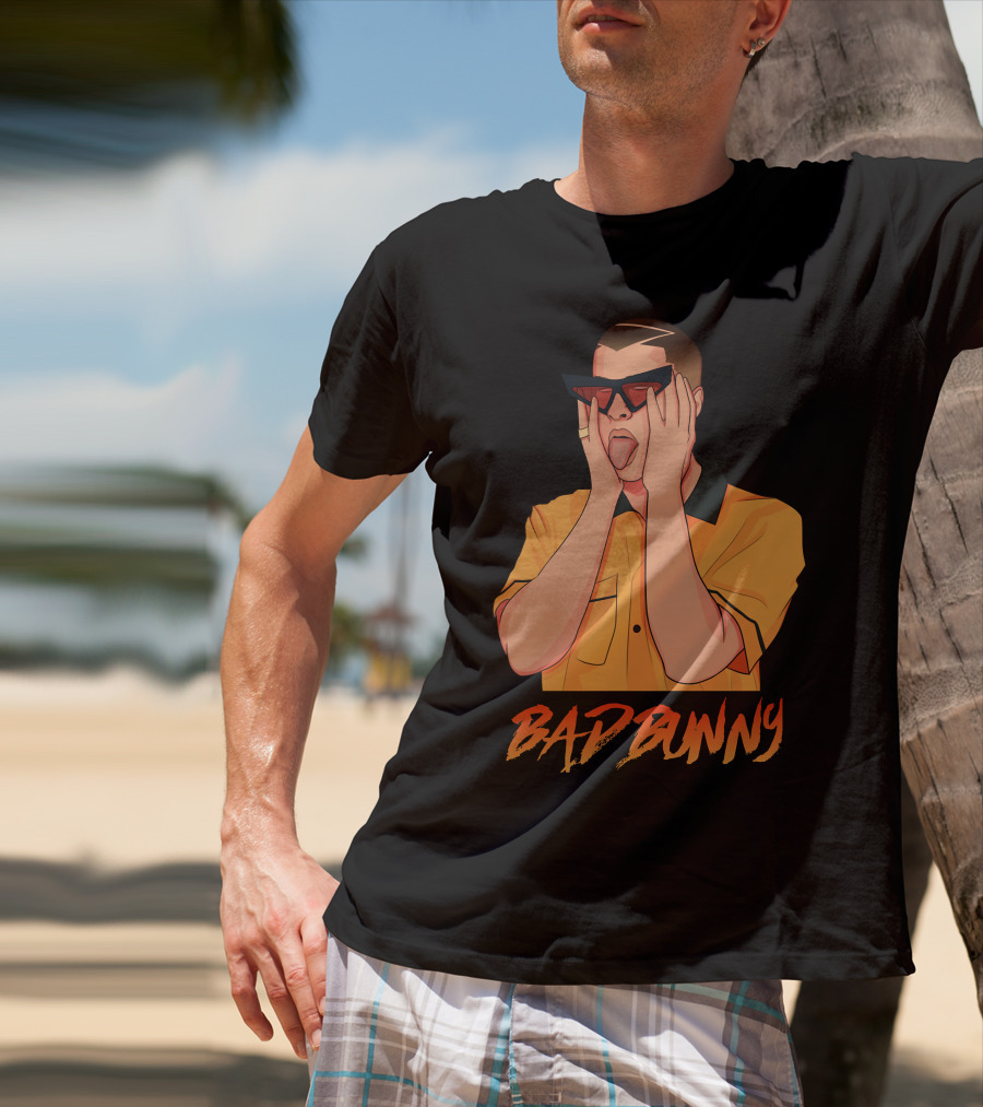 Bad Bunny El Conejo Malo Graphic Style Sunglasses Orange T-Shirt