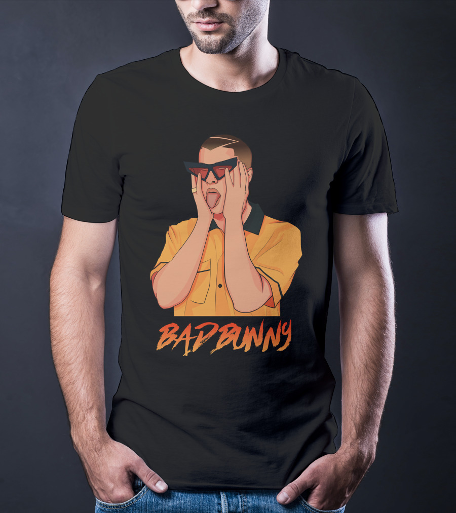 Bad Bunny El Conejo Malo Graphic Style Sunglasses Orange T-Shirt