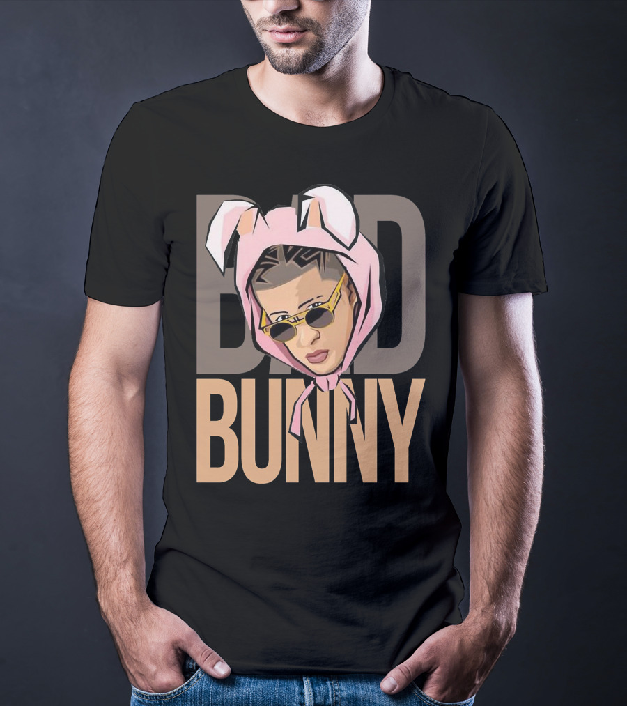 BAD BUNNY Iconic Style With Sunglasses And Bunny Ears T-Shirt
