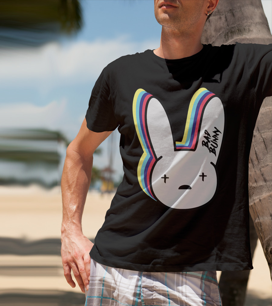 Bad Bunny Cross-Eyed Bunny Head Multicolor Outline T-Shirt