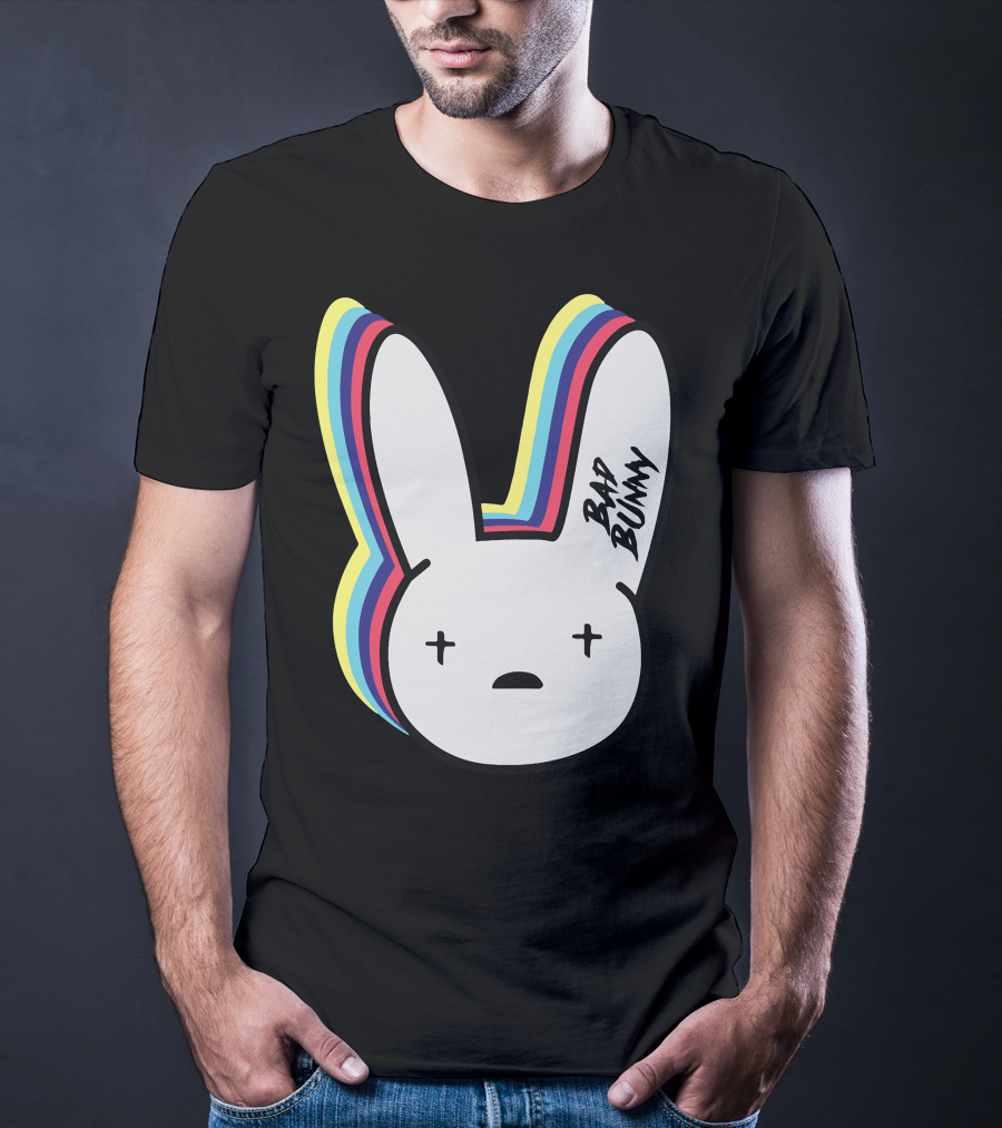 Bad Bunny Cross-Eyed Bunny Head Multicolor Outline T-Shirt