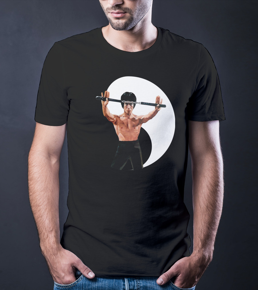 Bruce Lee Nunchaku Pose Yin Yang Martial Arts T-Shirt