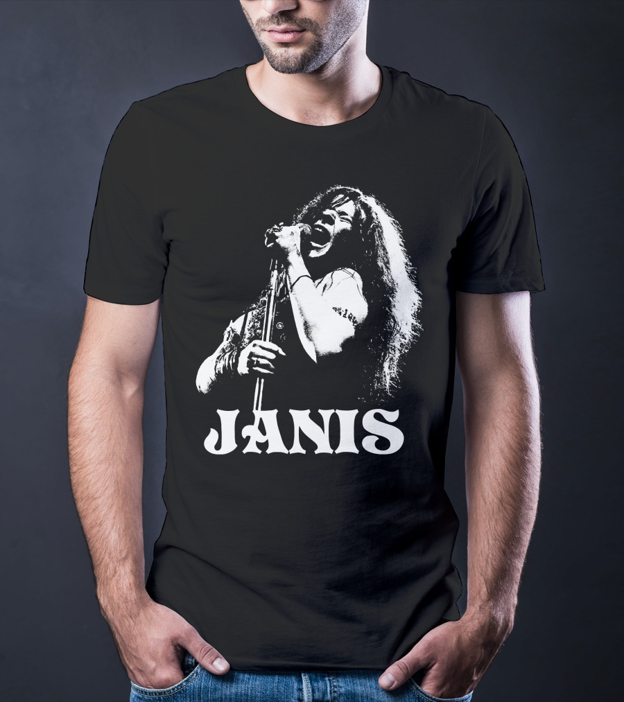 Janis Joplin White Stencil T-Shirt