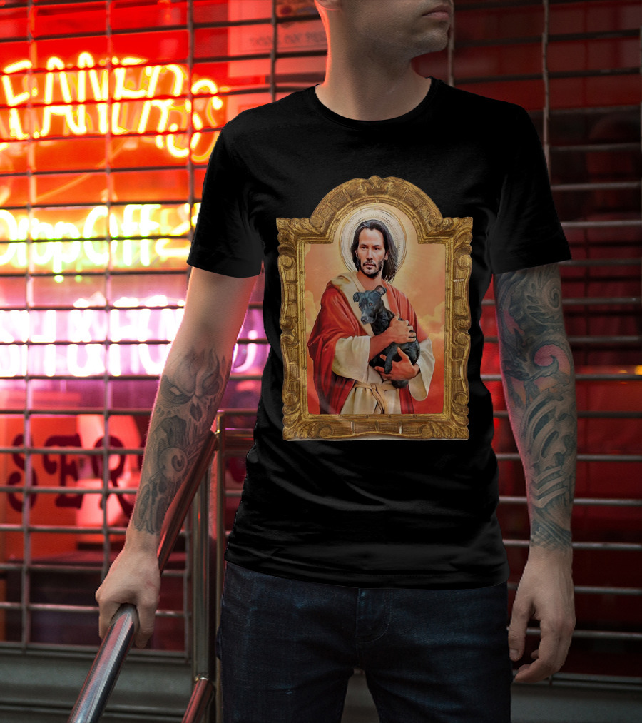 Keanu Reeves St John Patron Holding Doggies Sacred Halo Frame T-Shirt