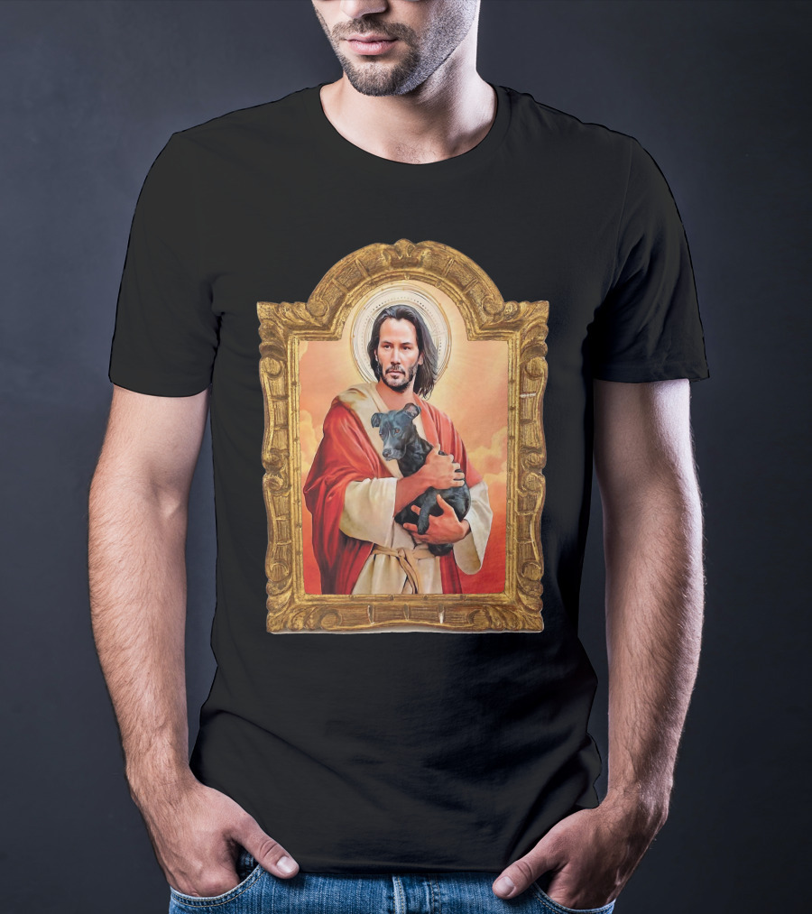 Keanu Reeves St John Patron Holding Doggies Sacred Halo Frame T-Shirt