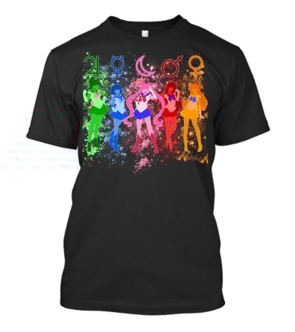 Sailor Moon The Inner Senshi With Planetary Symbols And Colorful Cosmic Background T-Shirt
