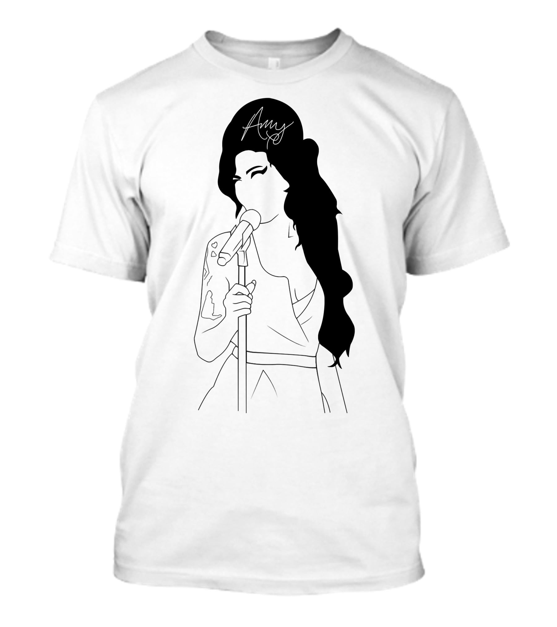 Amy Winehouse Line Art With Signature Mic Pose T-Shirt