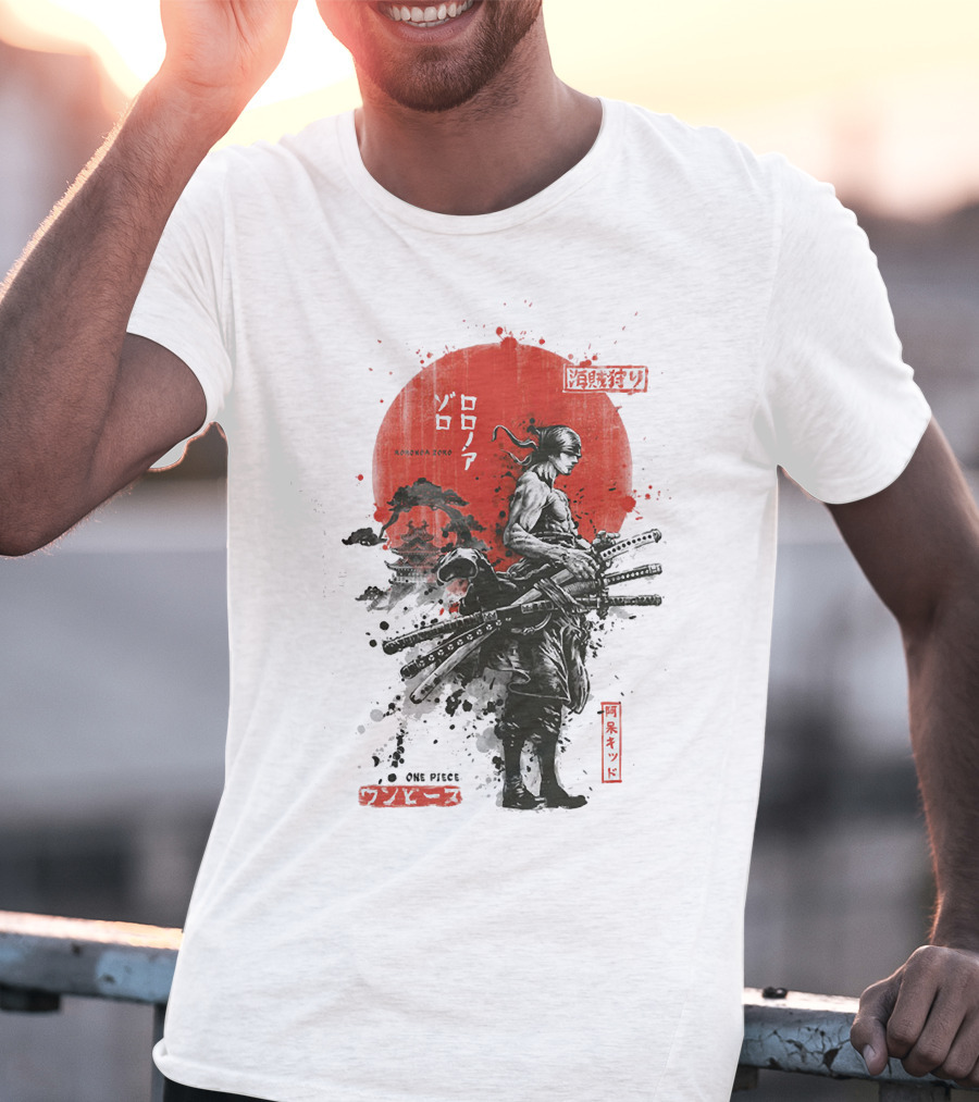 Roronoa Zoro Wano Arc Samurai Swords One Piece Anime Kanji T-Shirt