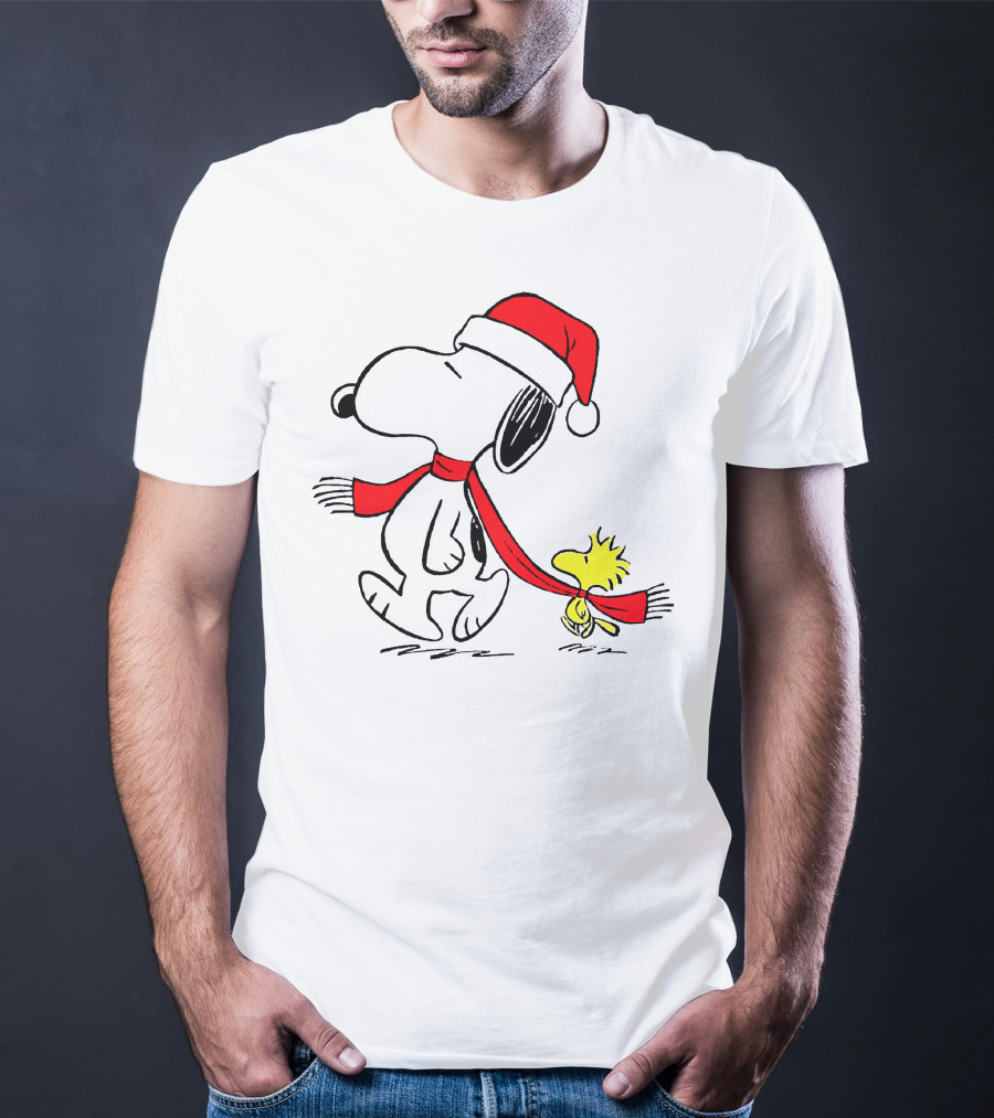 Snoopy Woodstock Charlie Brown Christmas Santa Hat Natalan T-Shirt