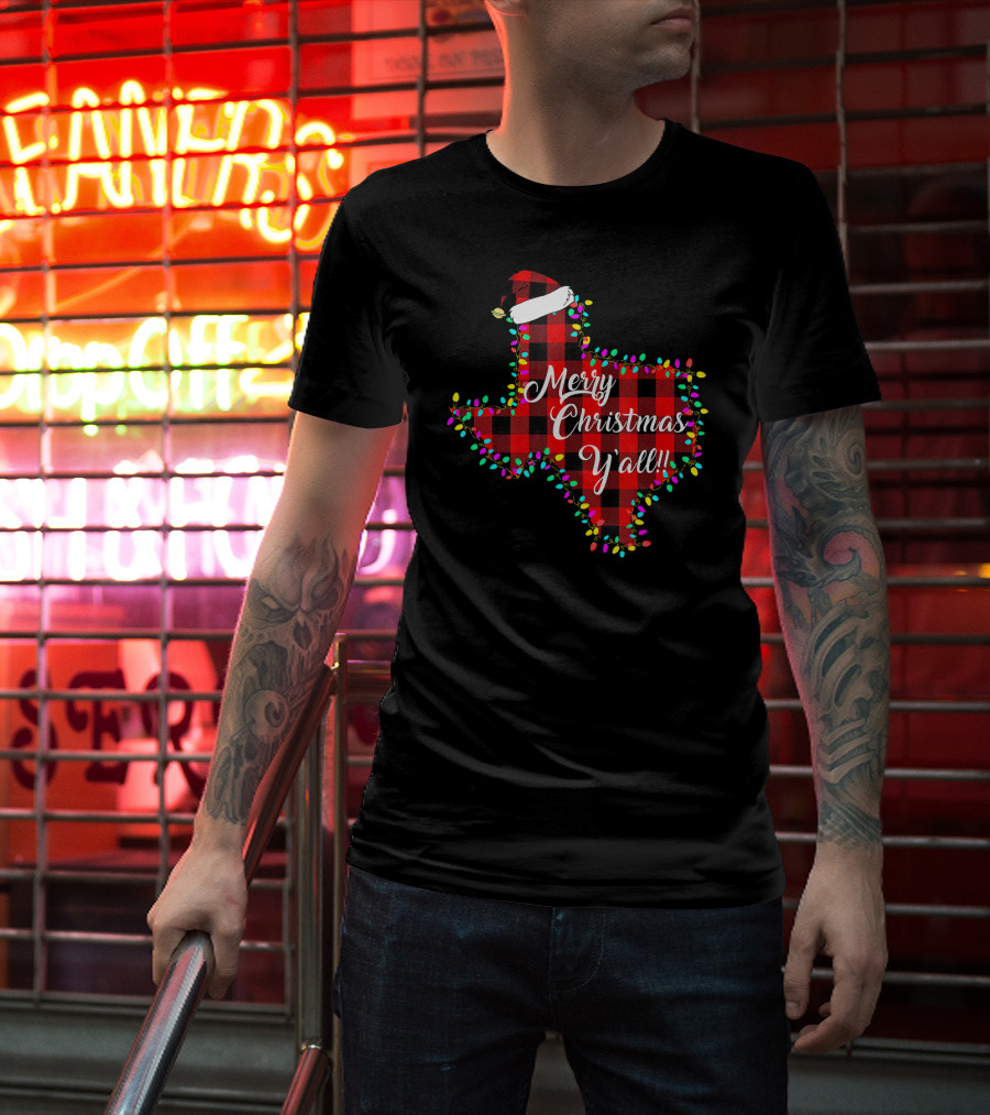 Texas Merry Christmas Y'All Plaid Lights T-Shirt