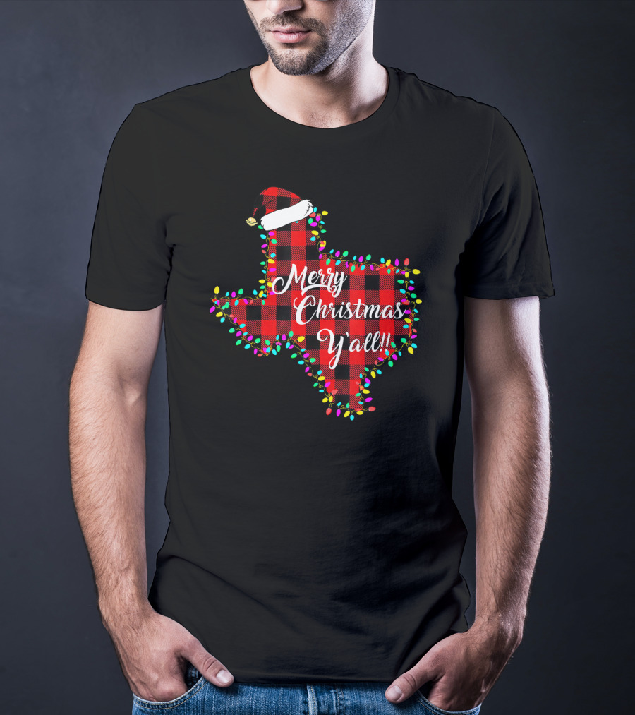 Texas Merry Christmas Y'All Plaid Lights T-Shirt