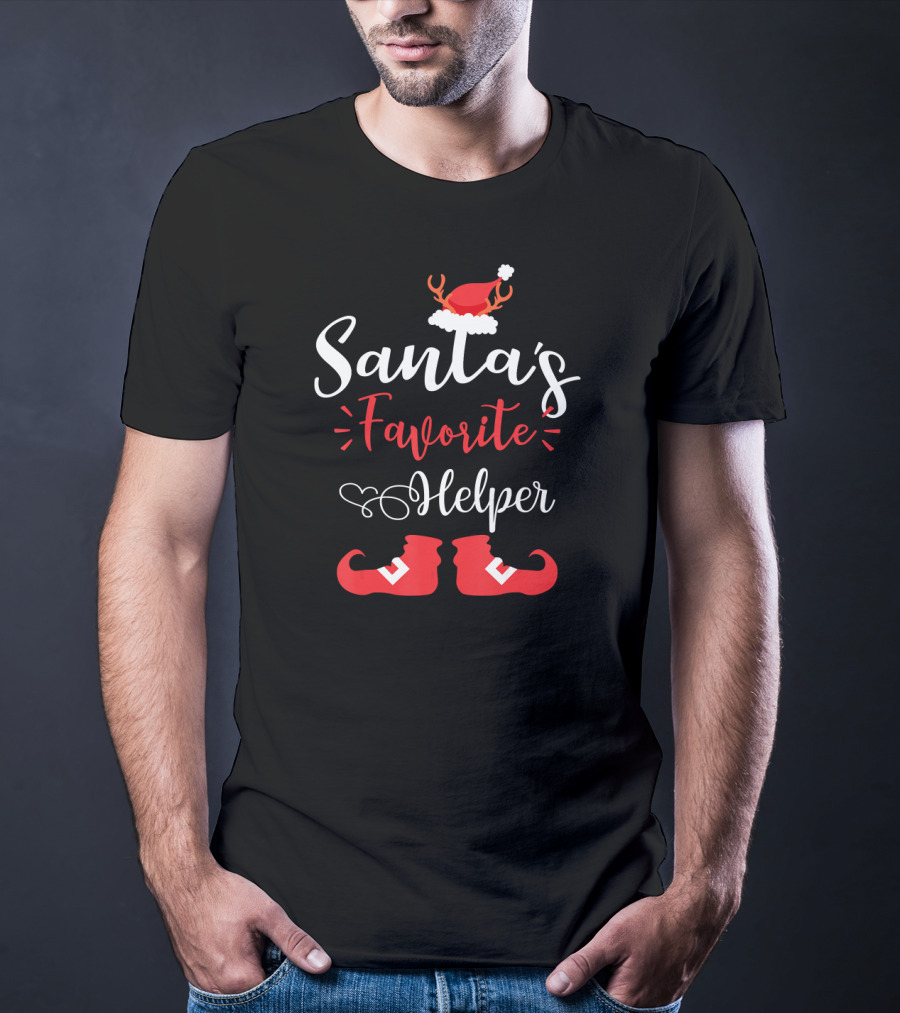 Santa's Favorite Helper Reindeer Antlers And Red Elf Shoes T-Shirt
