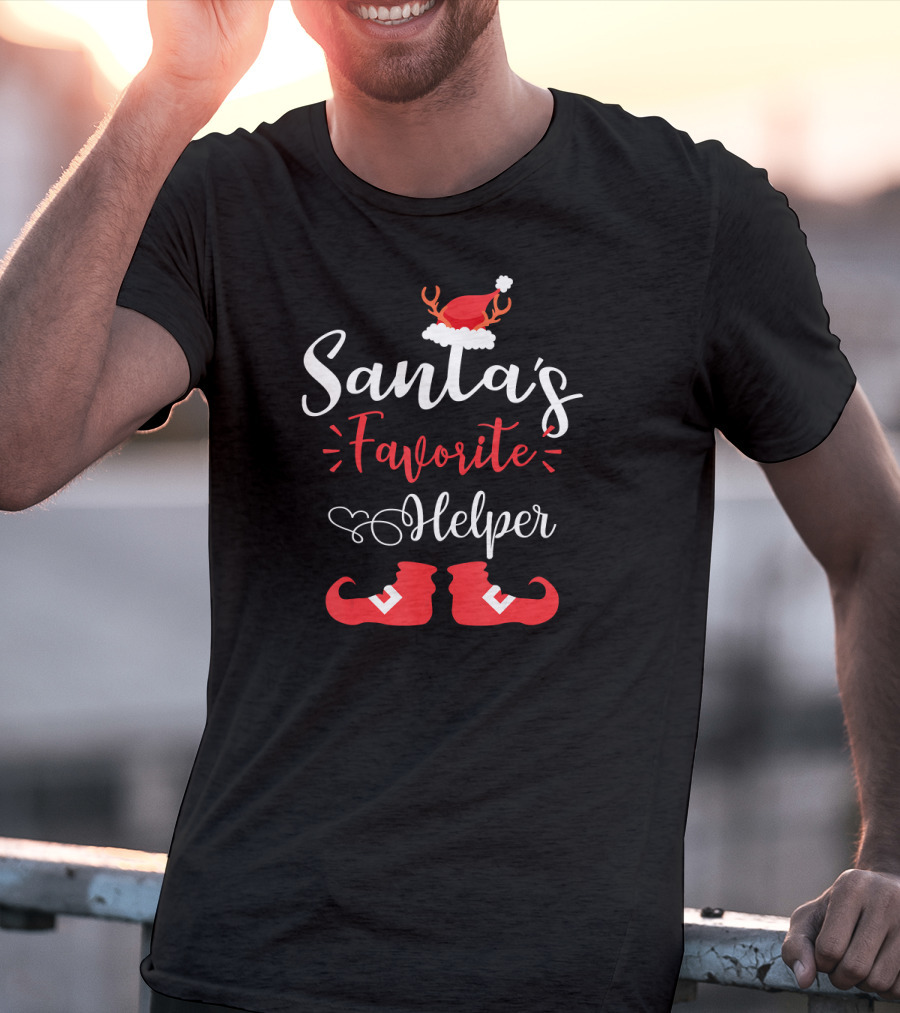 Santa's Favorite Helper Reindeer Antlers And Red Elf Shoes T-Shirt