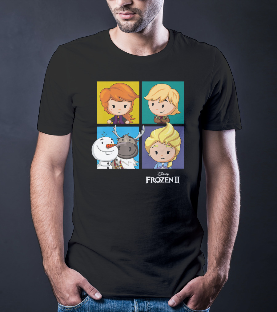 Disney Frozen 2 Chibi Character Panels Elsa Anna Olaf Kristoff Sven T-Shirt