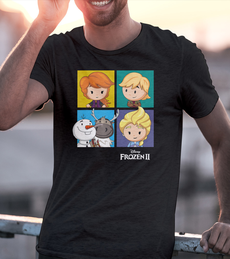 Disney Frozen 2 Chibi Character Panels Elsa Anna Olaf Kristoff Sven T-Shirt