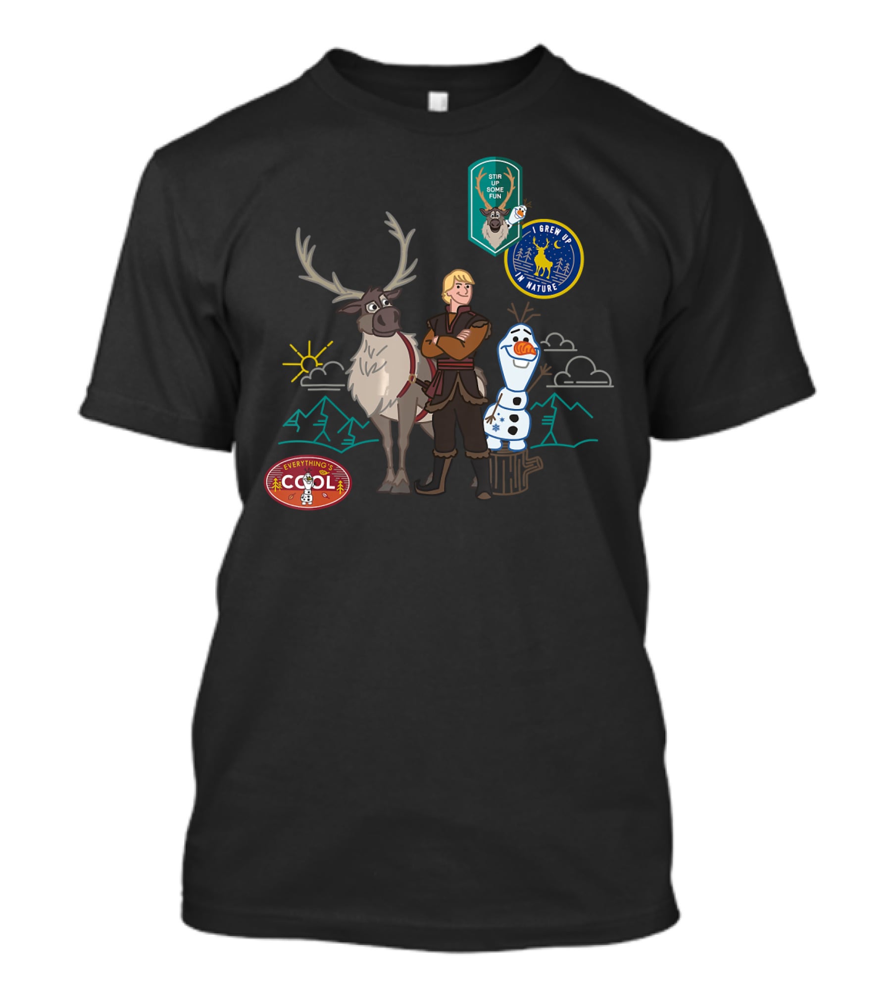 Disney Frozen 2 Olaf Sven Kristoff Everything's Cool Summertime Fun Patches T-Shirt