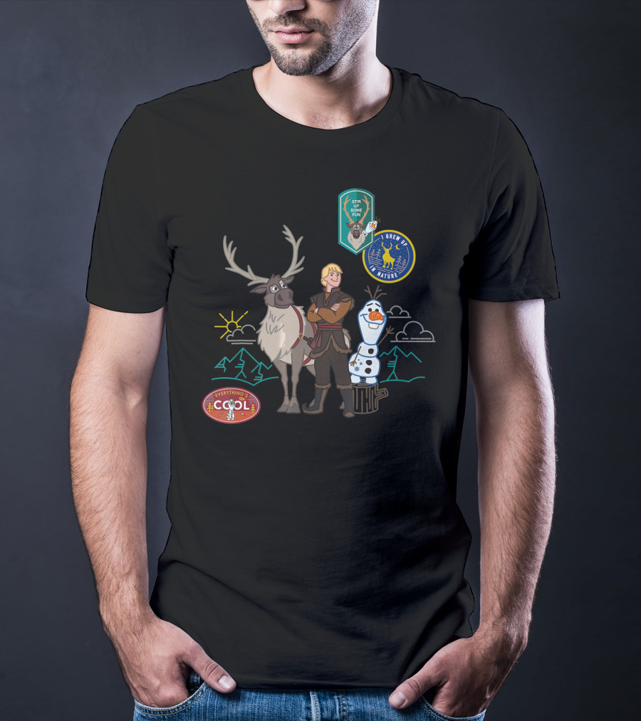 Disney Frozen 2 Olaf Sven Kristoff Everything's Cool Summertime Fun Patches T-Shirt