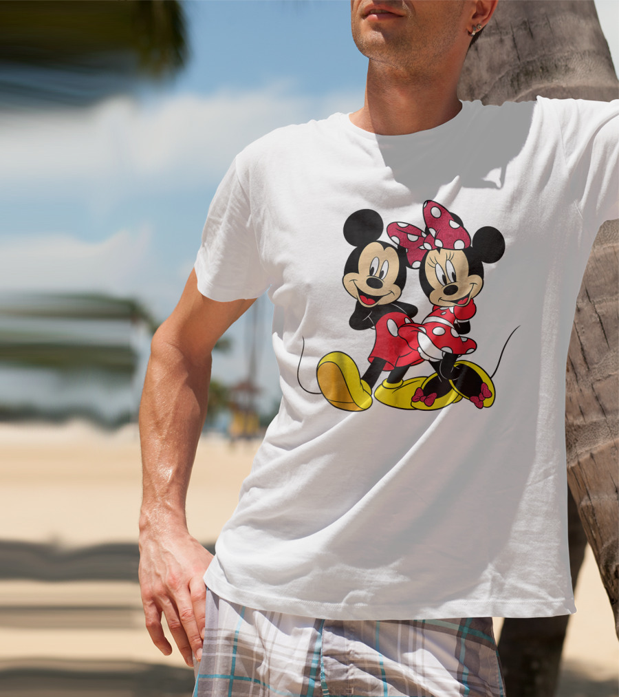 Mickey And Minnie Big Mouse Disney Yellow Shoes Red Bow T-Shirt