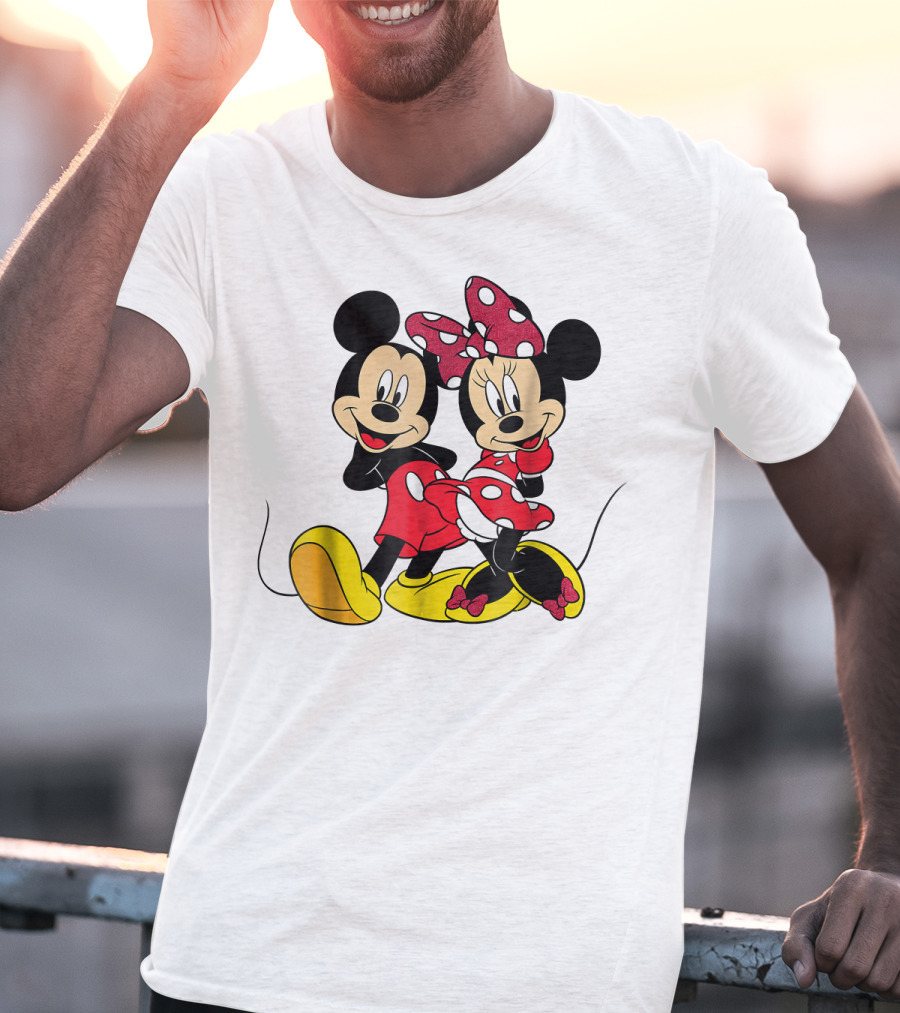 Mickey And Minnie Big Mouse Disney Yellow Shoes Red Bow T-Shirt