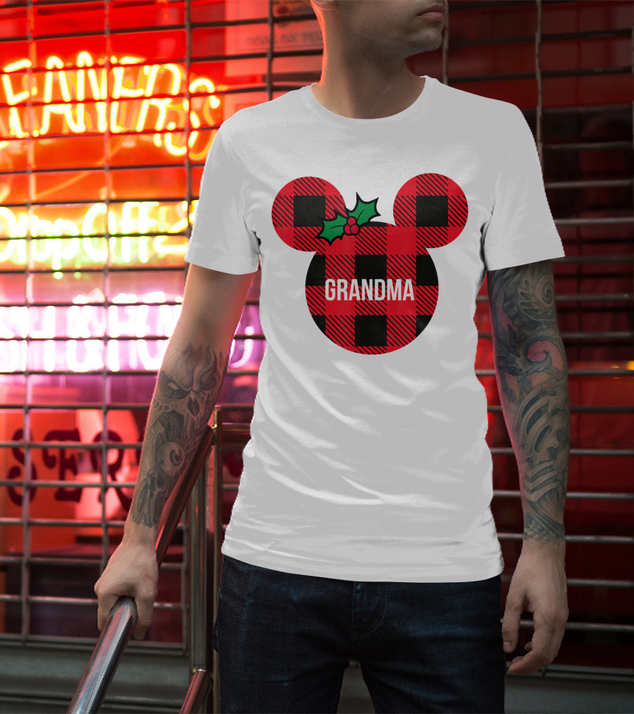 Disney Minnie Mouse Plaid Grandma Holiday Family Christmas T-Shirt