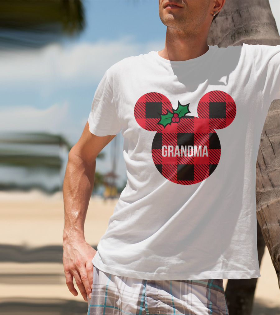 Disney Minnie Mouse Plaid Grandma Holiday Family Christmas T-Shirt