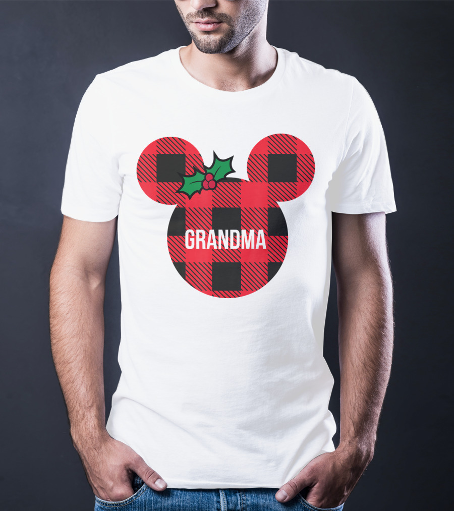 Disney Minnie Mouse Plaid Grandma Holiday Family Christmas T-Shirt