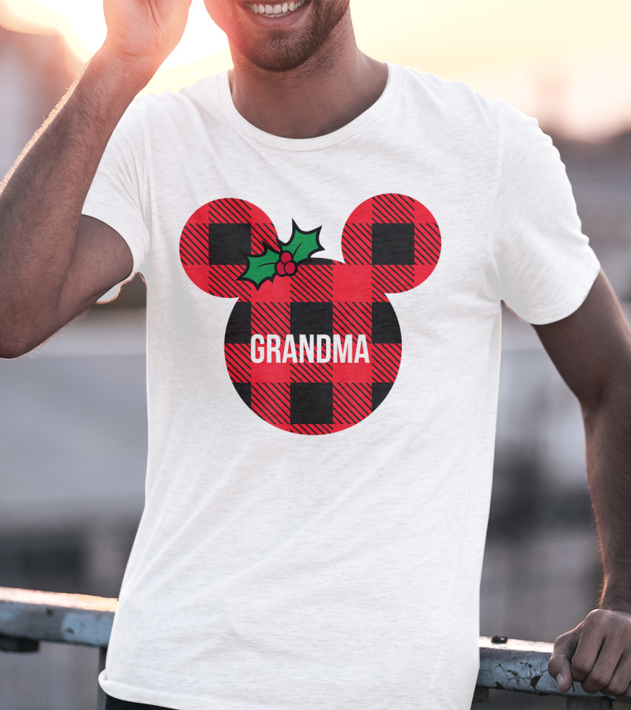 Disney Minnie Mouse Plaid Grandma Holiday Family Christmas T-Shirt