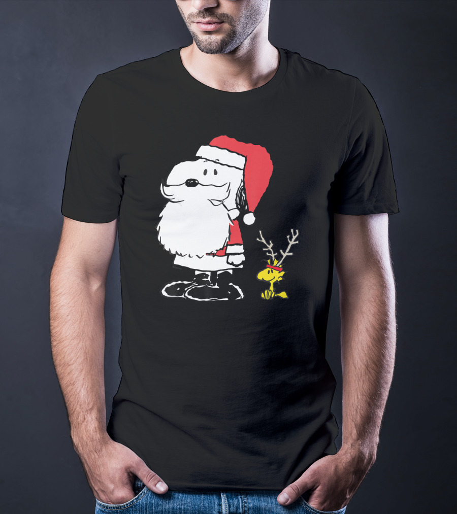 Peanuts Snoopy And Woodstock In Santa And Antlers Holiday Shop T-Shirt