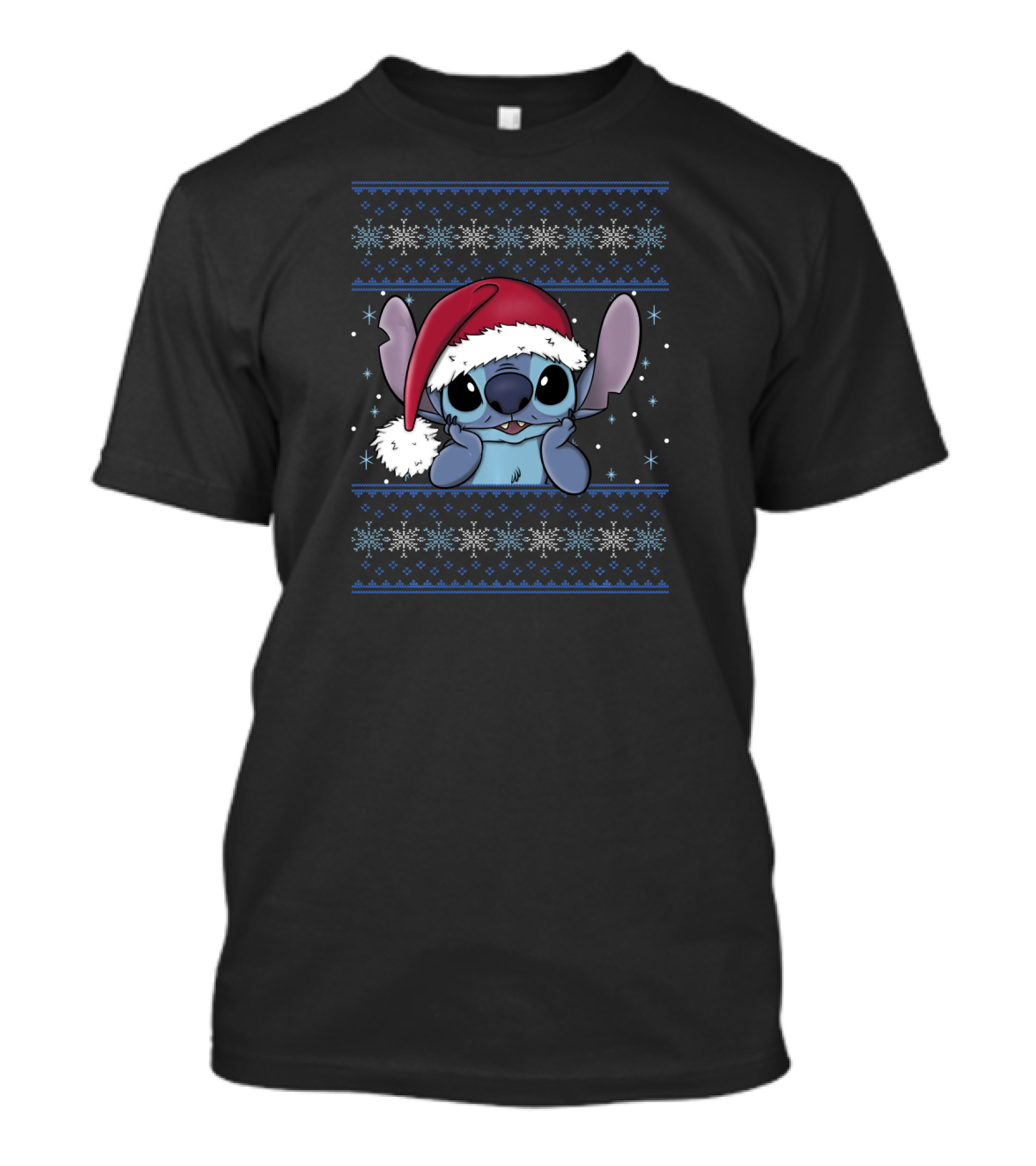 Disney Lilo And Stitch Christmas Stitch UglyStyle Santa Hat Snowflakes Festive T-Shirt