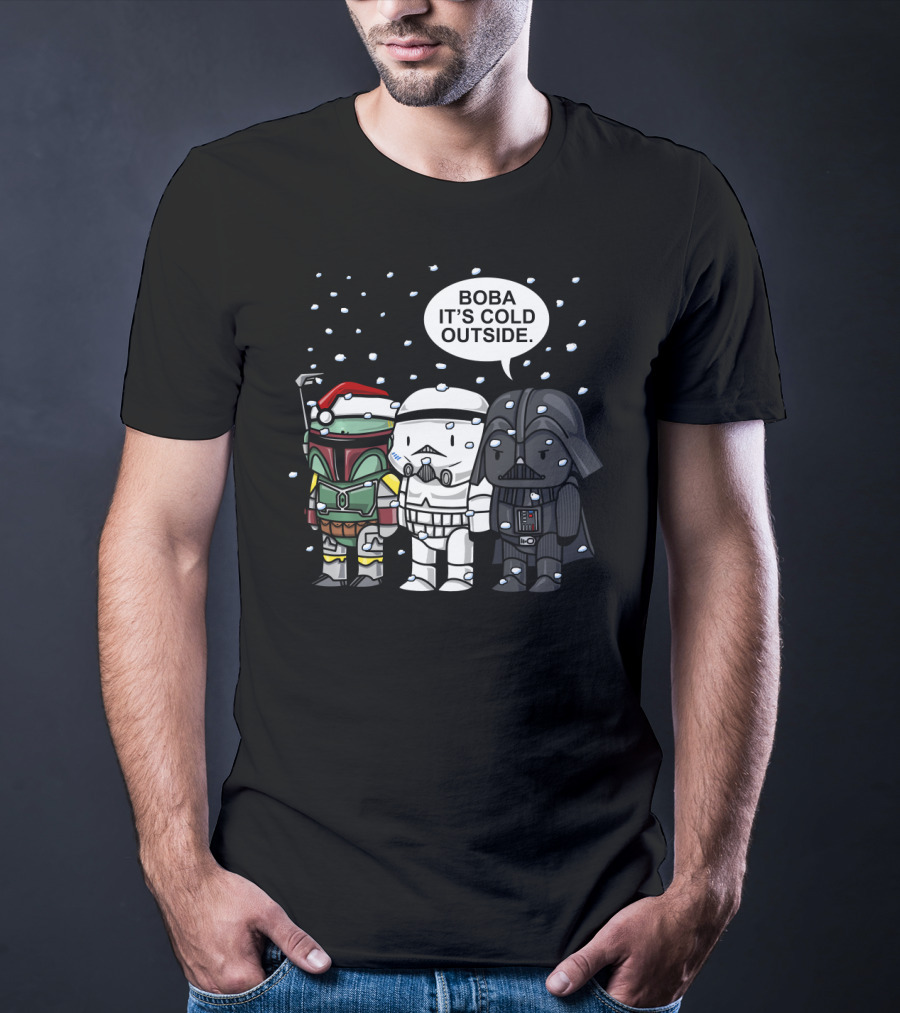 Star Wars Boba It's Cold Outside Winter Snow Darth Vader Stormtrooper Santa Hat T-Shirt
