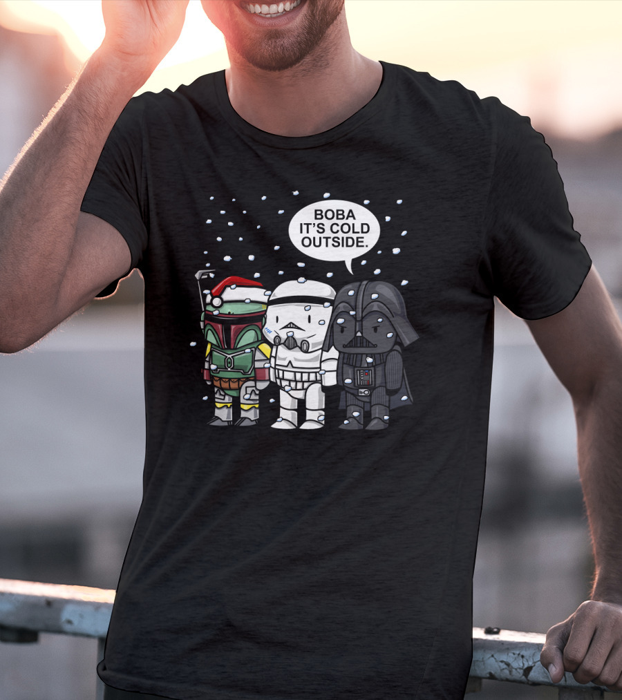 Star Wars Boba It's Cold Outside Winter Snow Darth Vader Stormtrooper Santa Hat T-Shirt