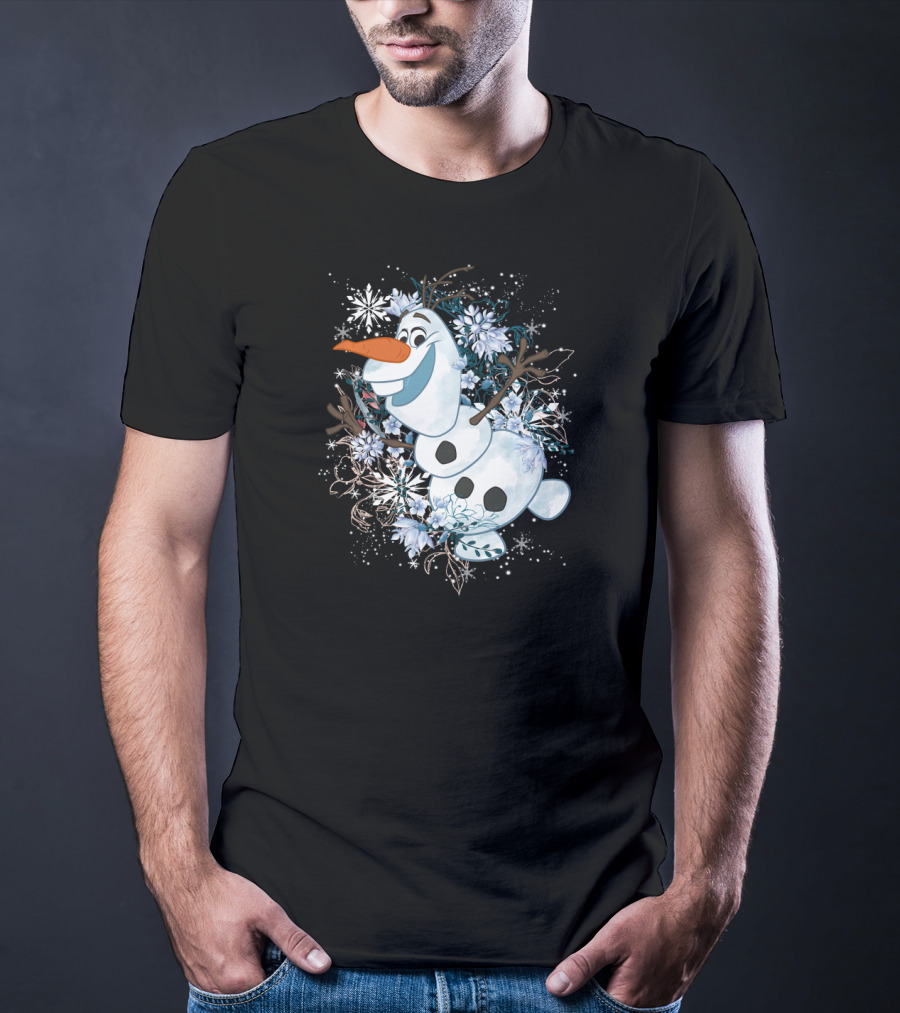 Disney Frozen Olaf Joyfully Dancing Among Snowflakes And Flowers T-Shirt