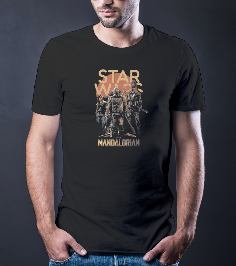 Star Wars The Mandalorian Trio Characters Dark T-Shirt