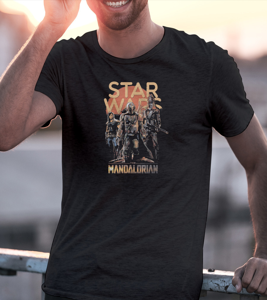 Star Wars The Mandalorian Trio Characters Dark T-Shirt