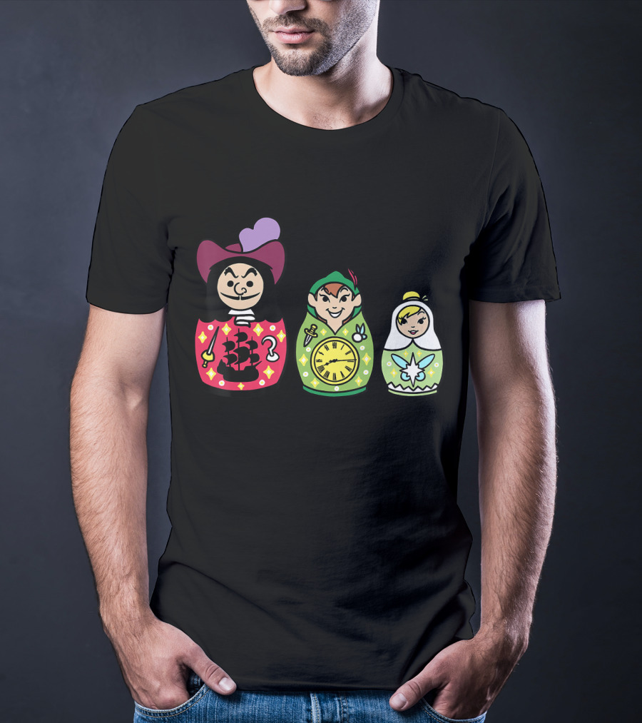 Disney Peter Pan Captain Hook Tinker Bell Matryoshka Dolls T-Shirt