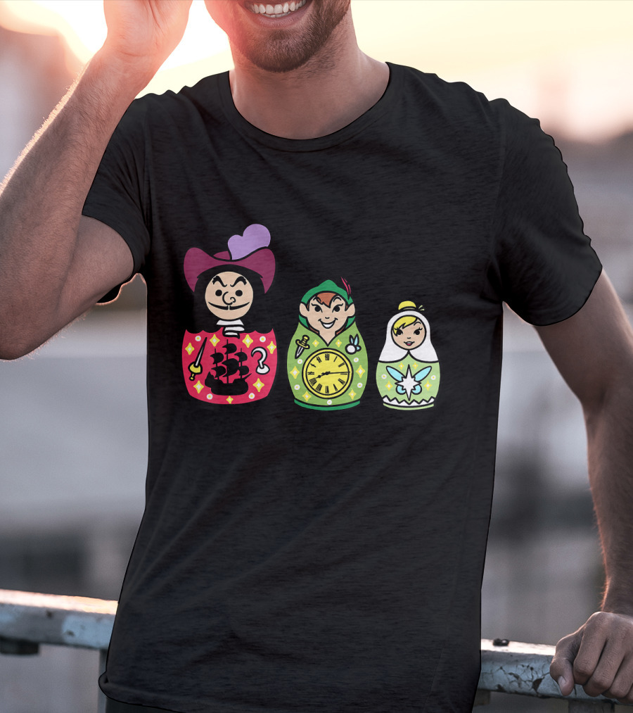 Disney Peter Pan Captain Hook Tinker Bell Matryoshka Dolls T-Shirt