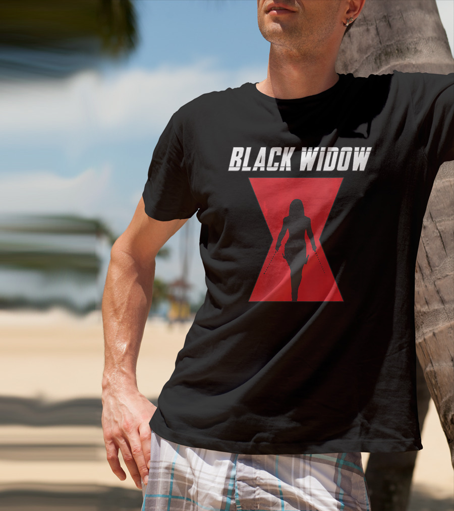 Black Widow Silhouette Red Hourglass Emblem T-Shirt