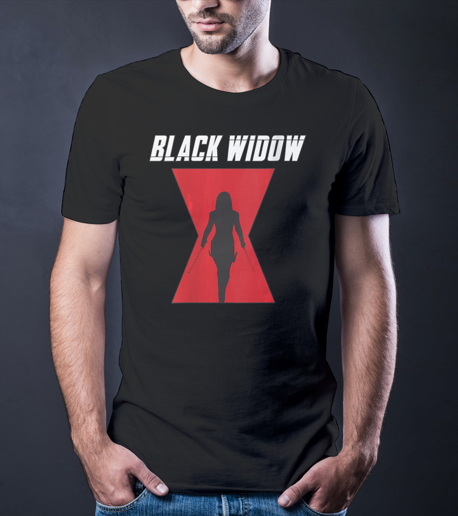 Black Widow Silhouette Red Hourglass Emblem T-Shirt