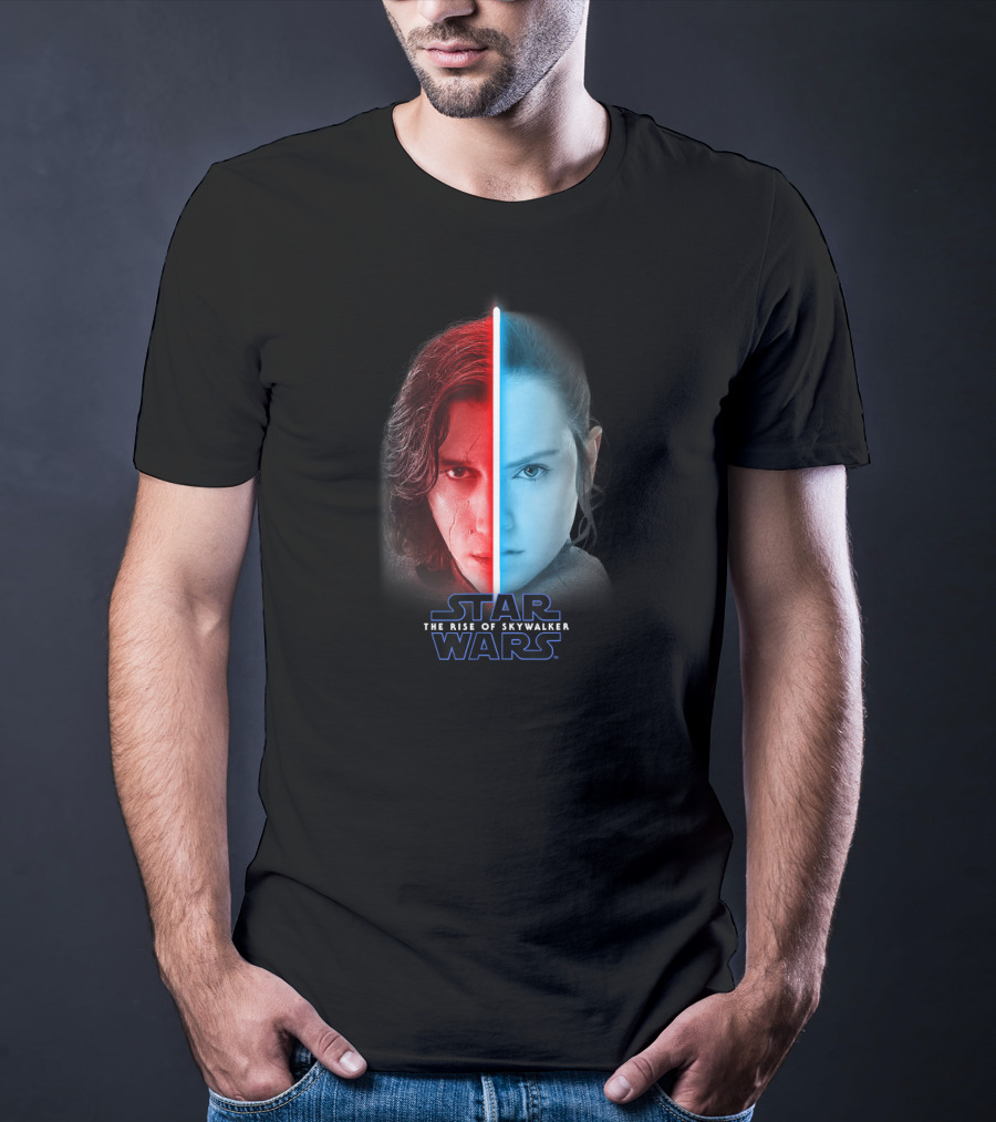 Star Wars The Rise Of Skywalker Rey Kylo Ren Lightsaber Split T-Shirt