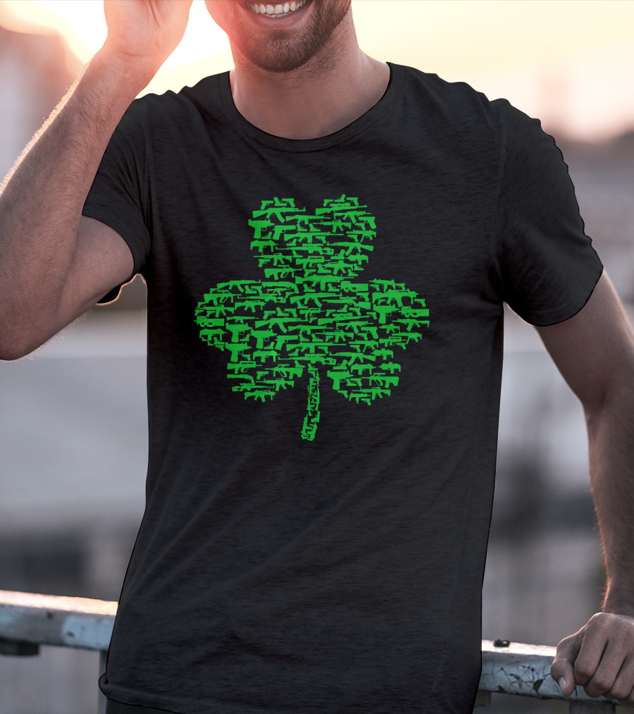 St Patrick's Day Clover Made Of Guns T-Shirt