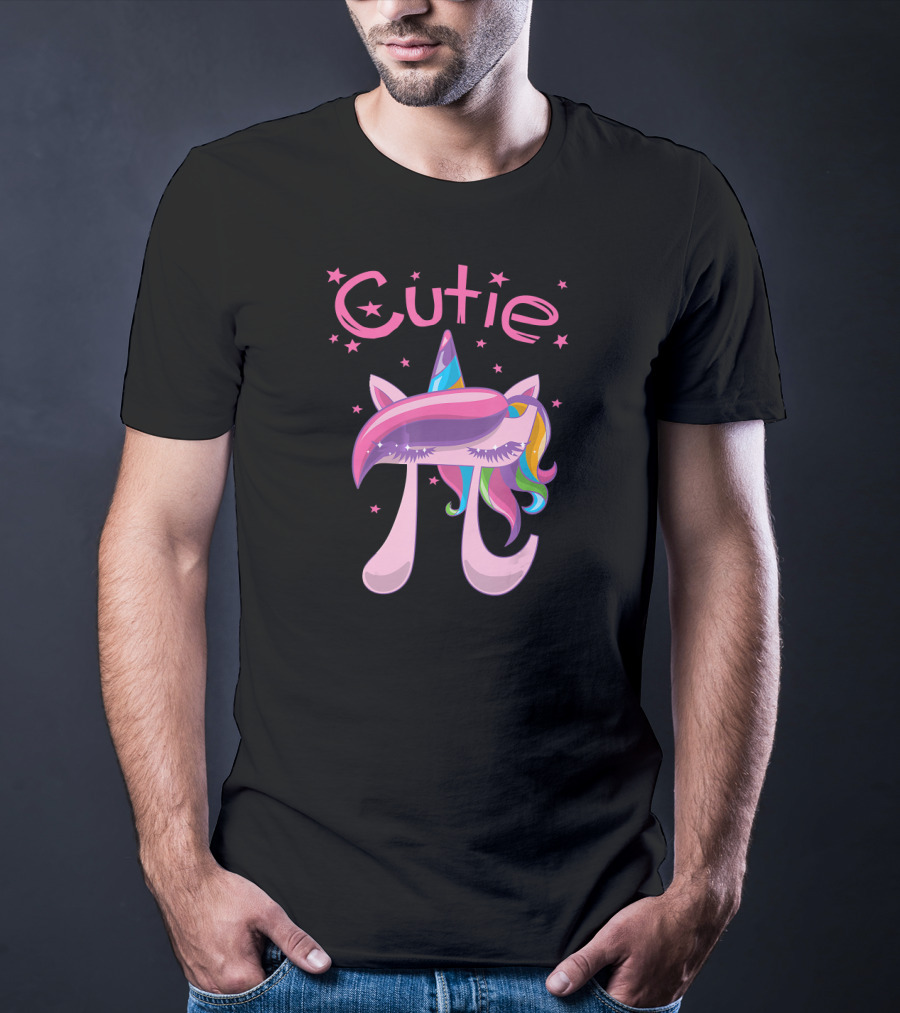 Cutie Pi Unicorn Girls With Rainbow Horn And Stars T-Shirt