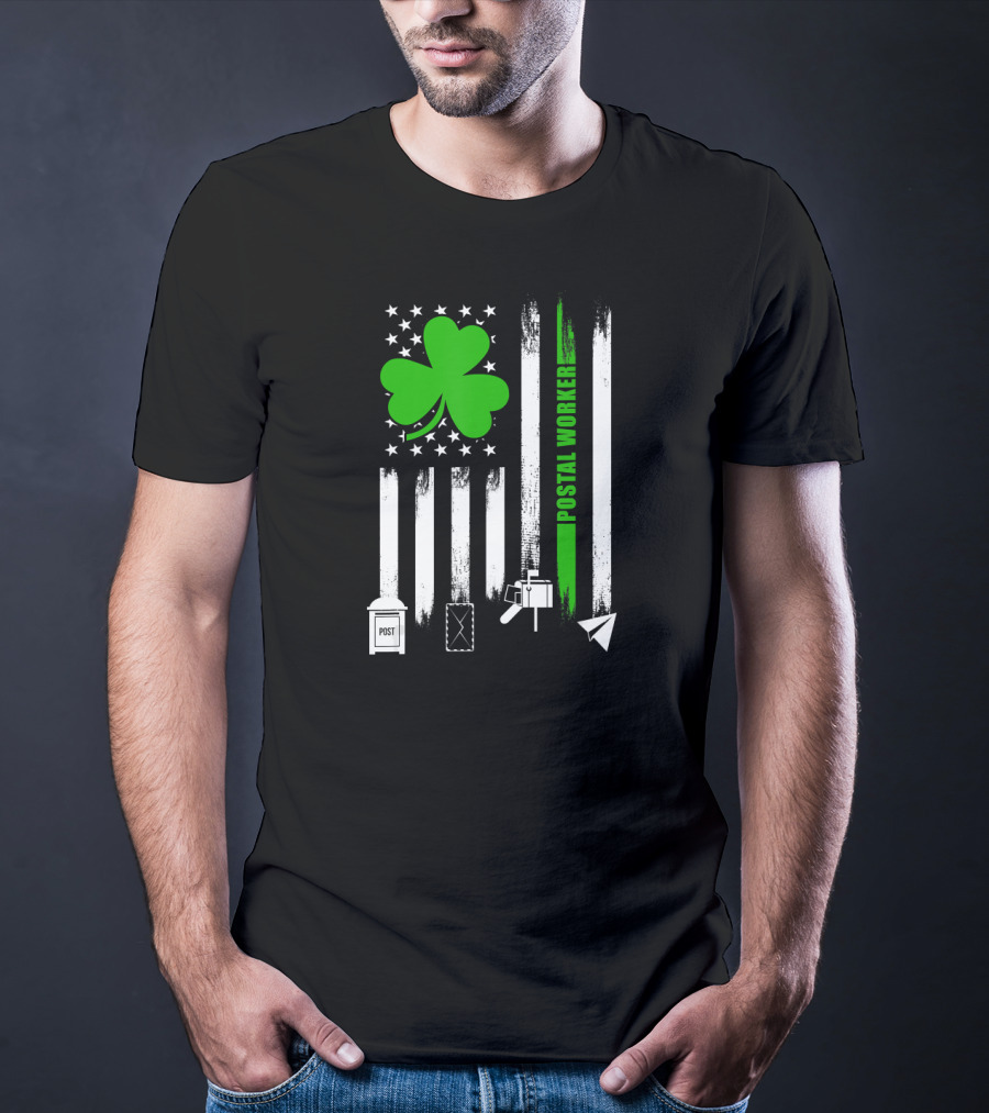 Flag Shamrock Postal Worker With USA Icons T-Shirt