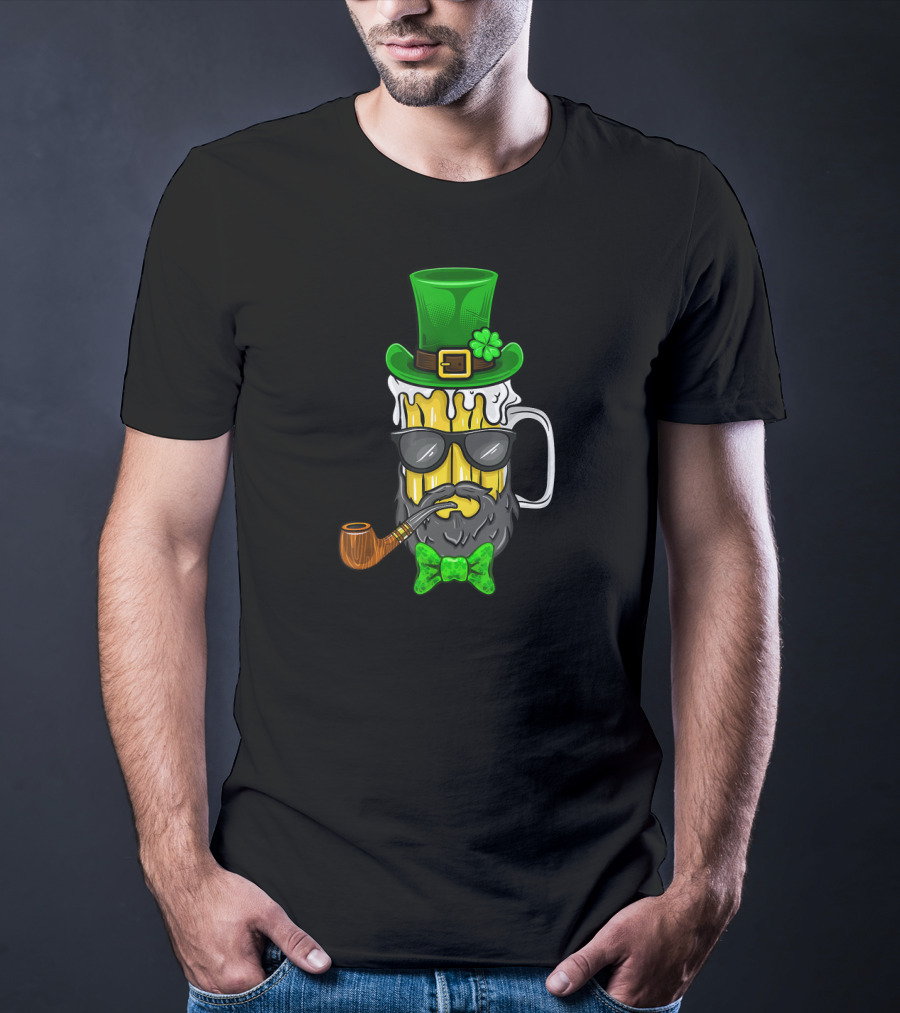 St Patricks Day Leprechaun Beer Mug With Beard And Green Hat T-Shirt