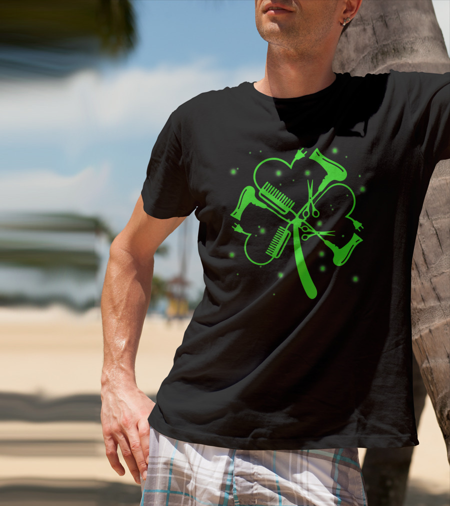 Hair Stylist Shamrock Hairdryer Comb Scissors St. Patrick's Day T-Shirt