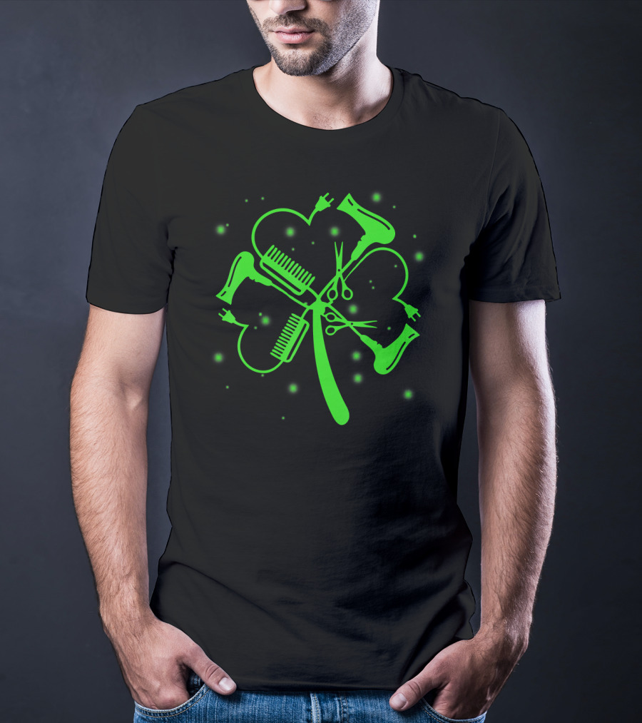 Hair Stylist Shamrock Hairdryer Comb Scissors St. Patrick's Day T-Shirt
